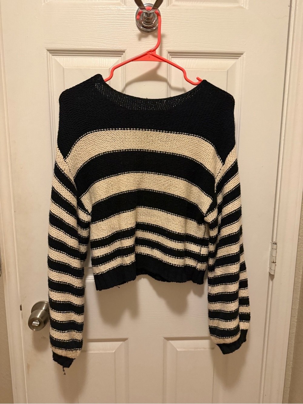 Billabong Black and Cream Striped Knit Crewneck Sweater